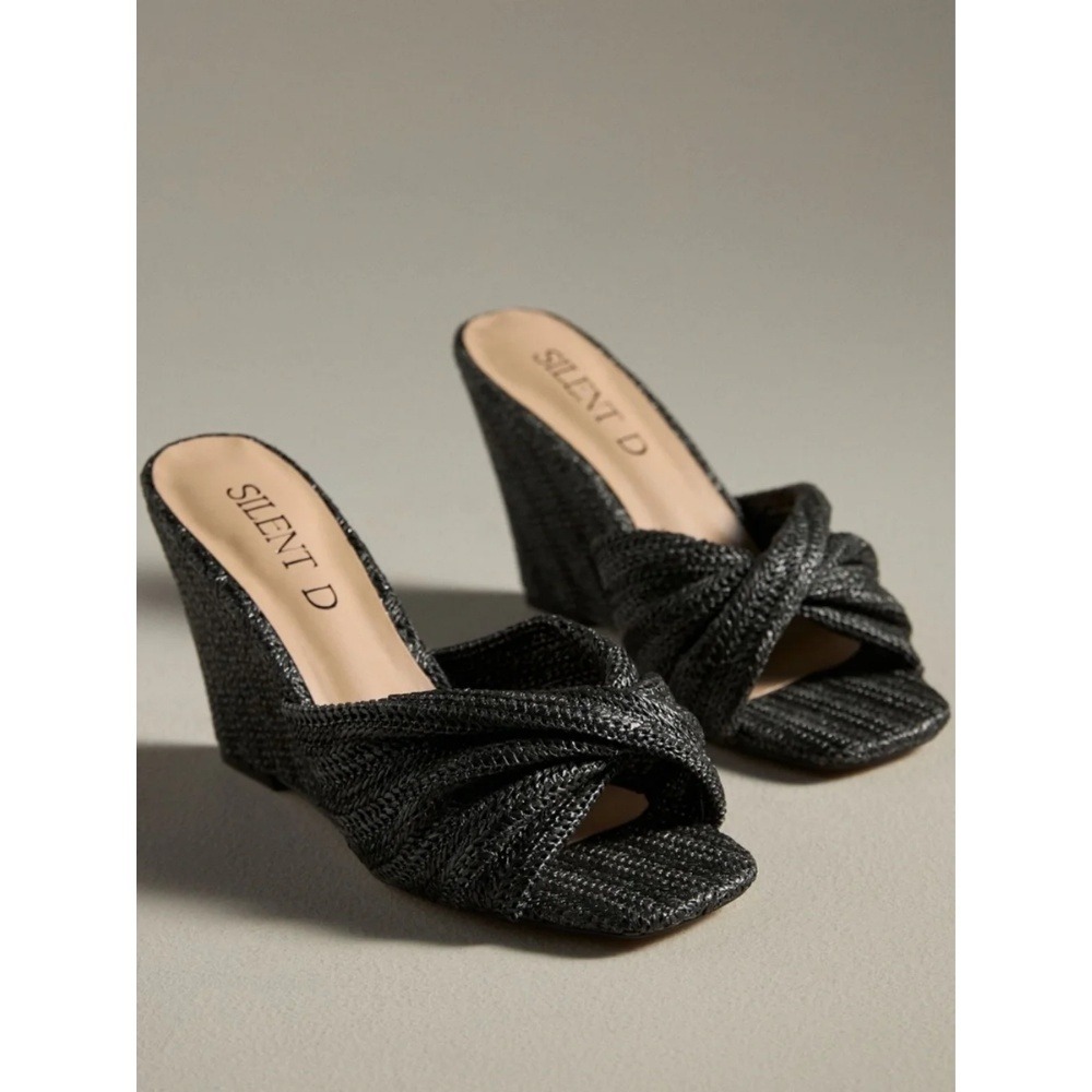 Anthropologie Silent D Katia Black Woven Wedge Sandals 41 10 Black Raffia